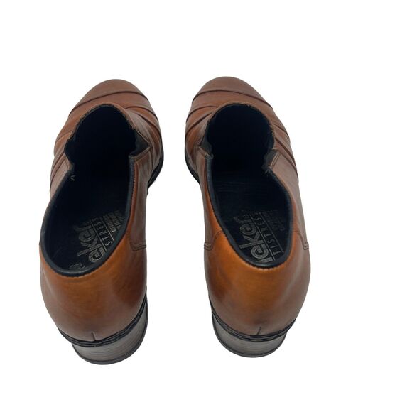 Rieker Brown Leather Slip On Ruched Loafers Slip On Comfort Career Womens 5.5 - Picture 4 of 8